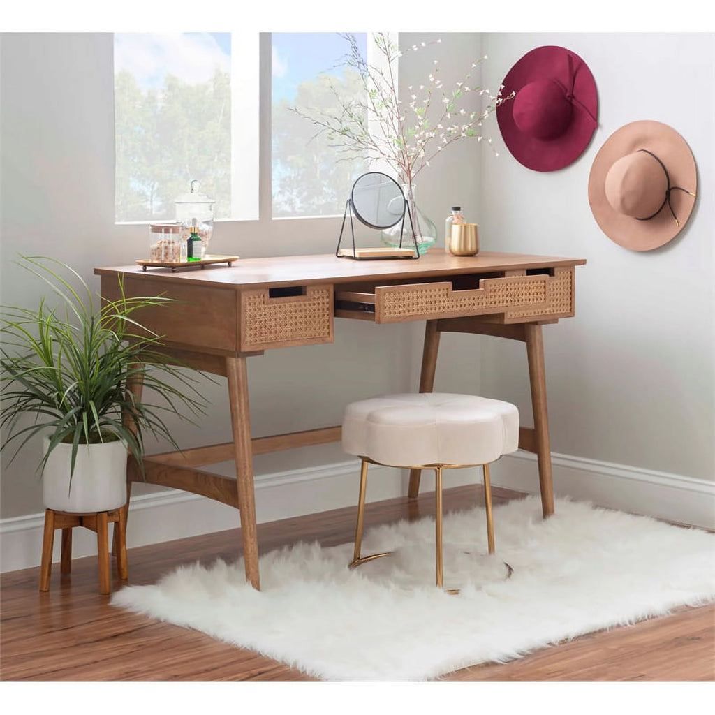 Rattan Wood Desk with Drawers K656
