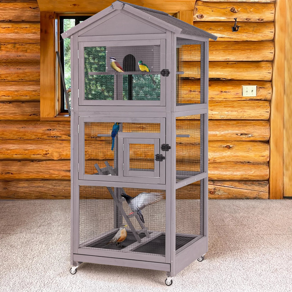 Large Wooden Birdcage with Stand for Parakeets, Cockatiel, Parrot J8908