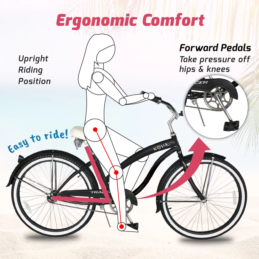Beach Cruiser Bike for Women, 26 Inch Wheels, 1 Speed Q340