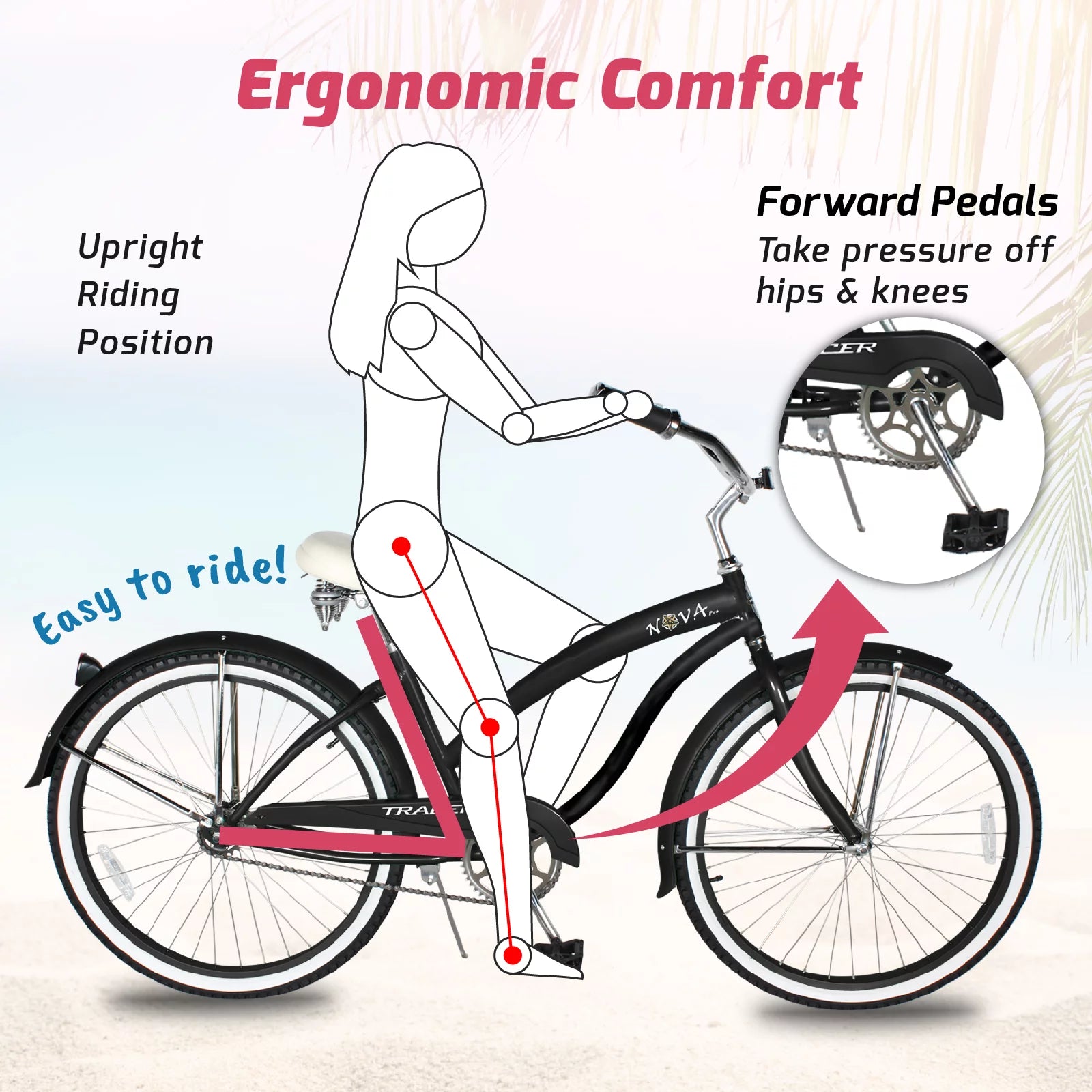 Beach Cruiser Bike for Women, 26 Inch Wheels, 1 Speed Q340