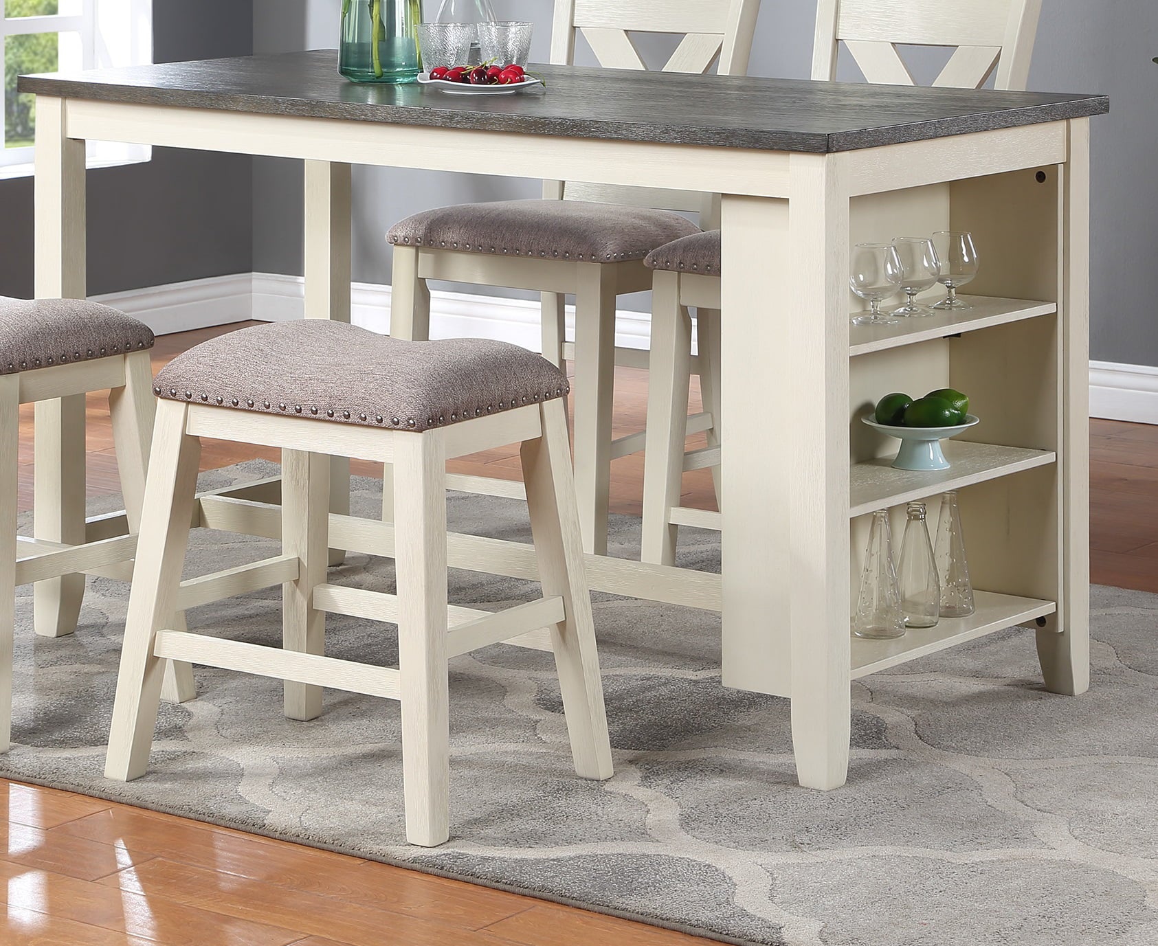 5pc Counter Height Dining Table with Storage Shelves and Stools X567878