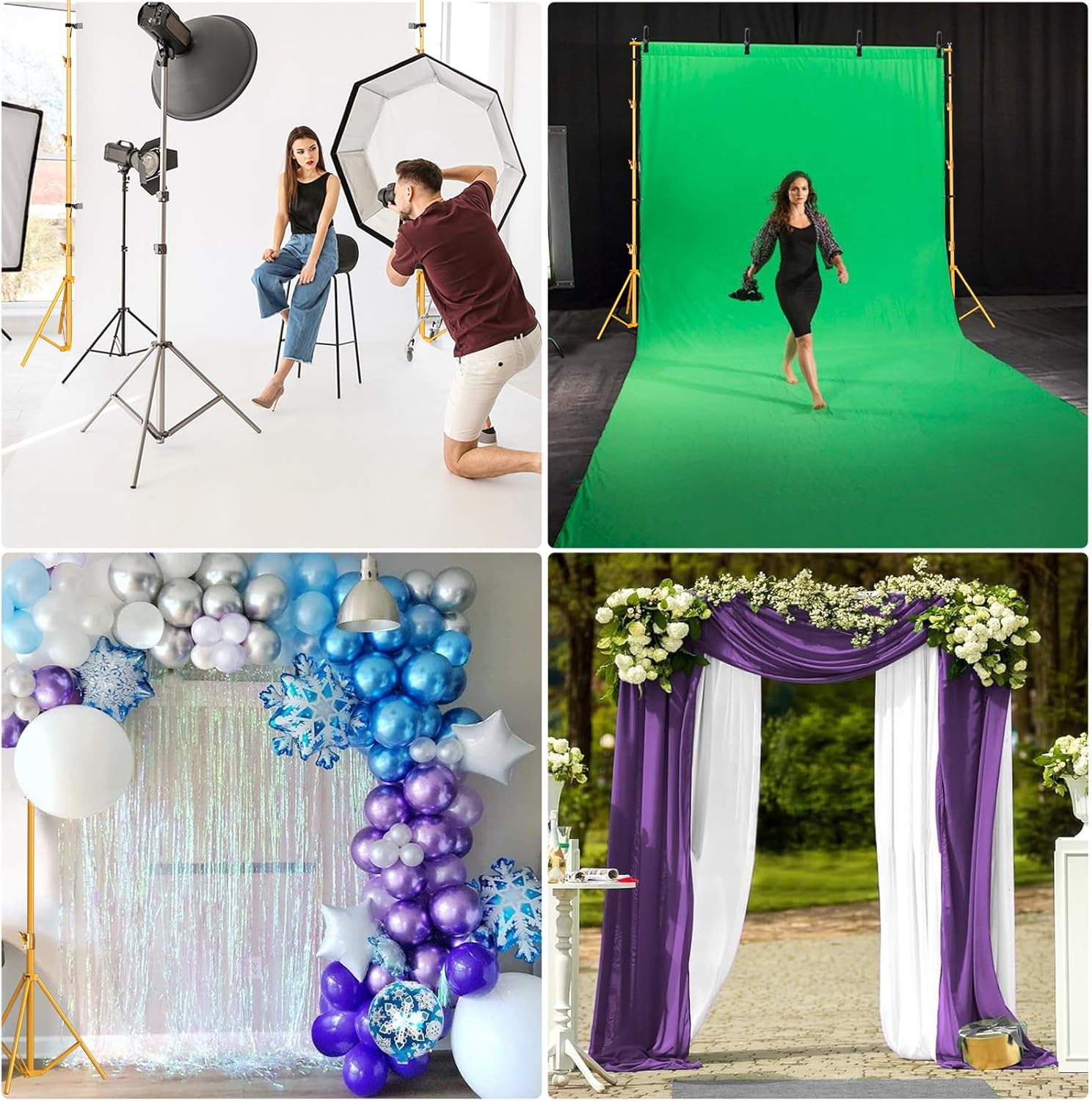 Photography Backdrop Stand, 10x10ft, Gold, with Carry Bag O967328