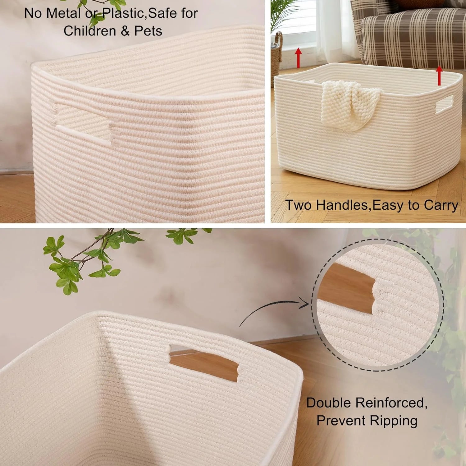 Cotton Rope Storage Basket, Oversized Blanket Basket, 25 x 17 x 16 Inches, White F73525
