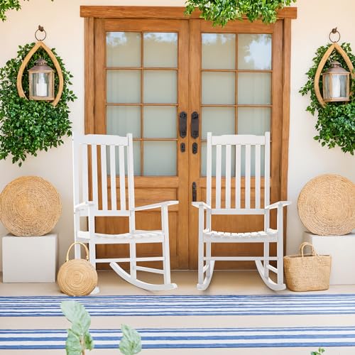 Outdoor Rocking Chair, Acacia High Back Oversized All-Weather Lounge Rocker, Brown O3433