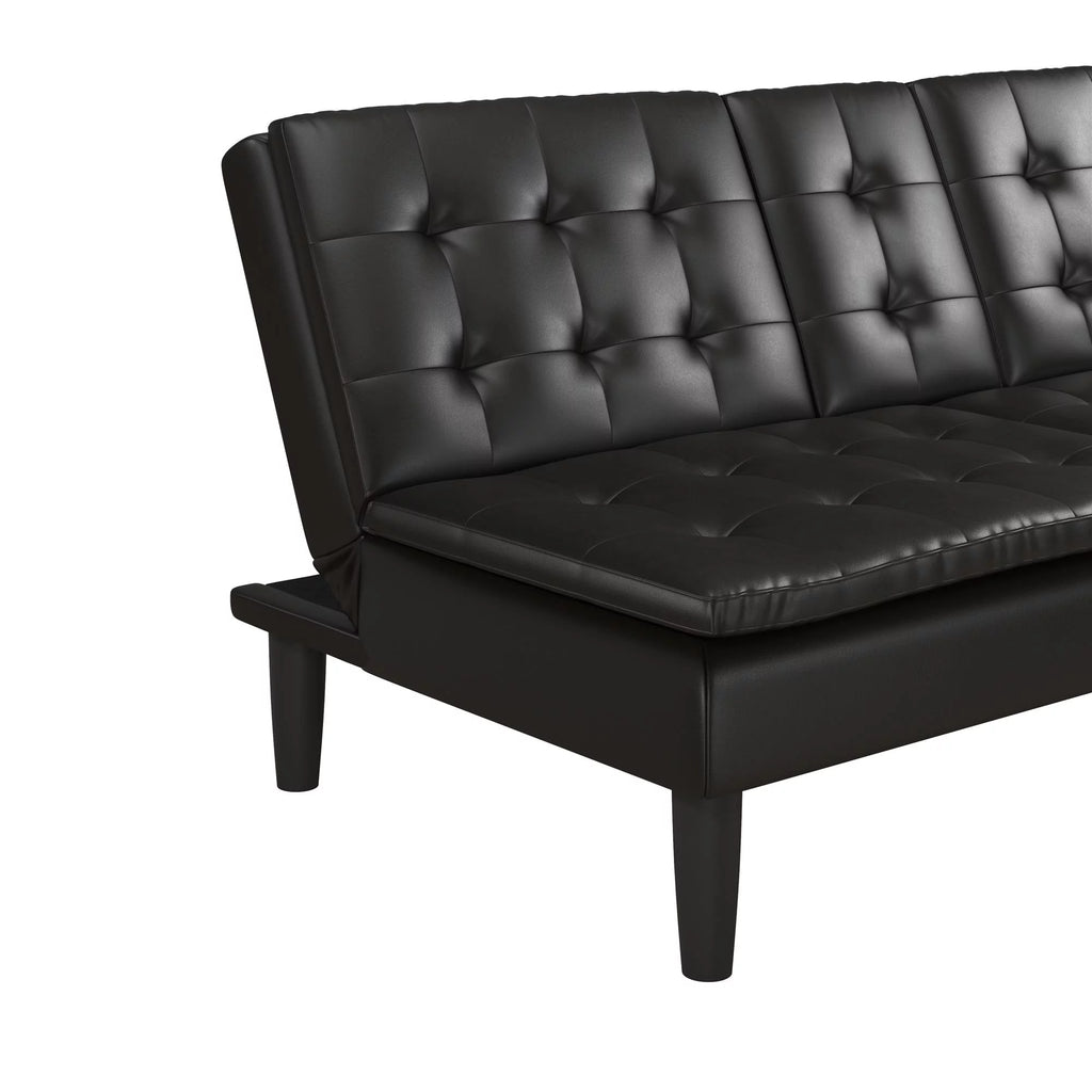 Memory Foam Futon with Cupholder and USB, Black Faux Leather Y2494