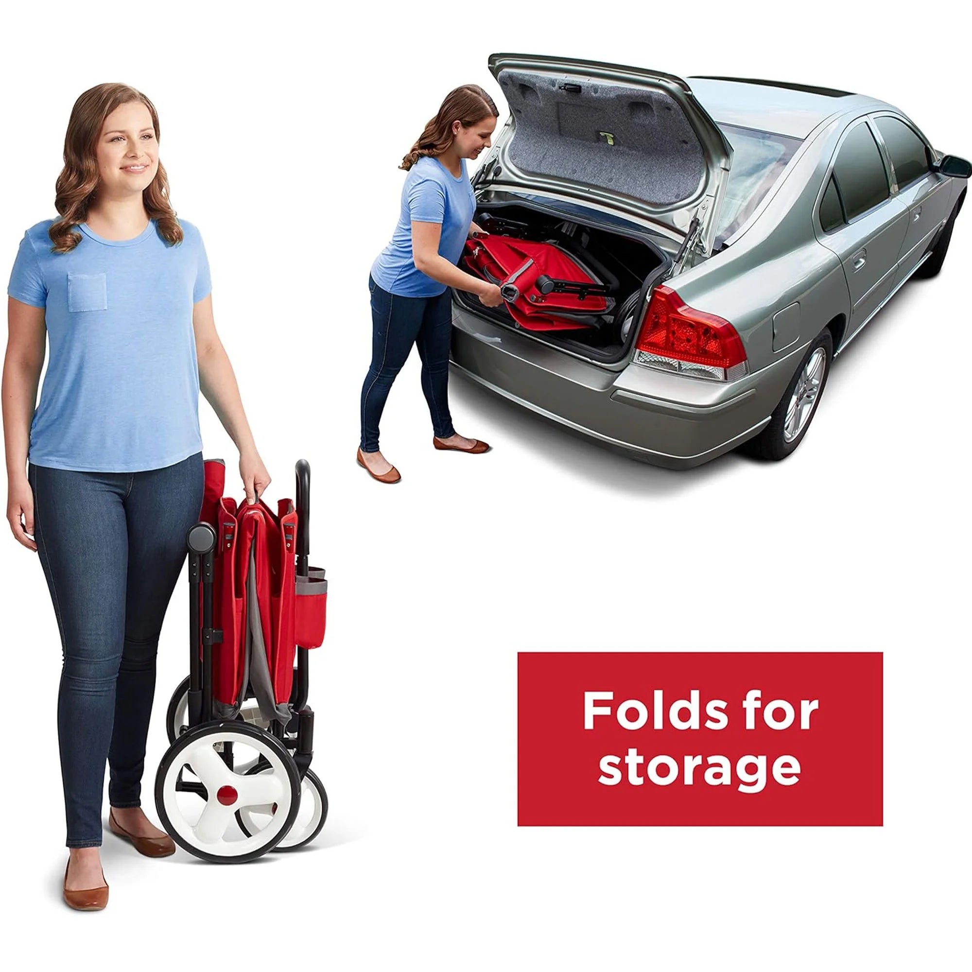 Convertible Stroll N Wagon with Pull & Push Handle, Red/Black L38874