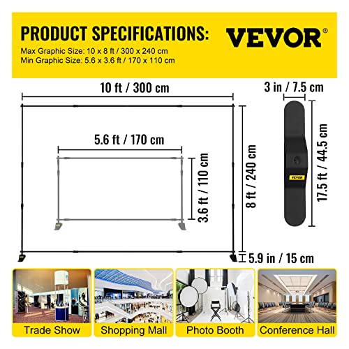 Backdrop Banner Stand 8 x 8 Ft Adjustable Height with Carrying Bag W880