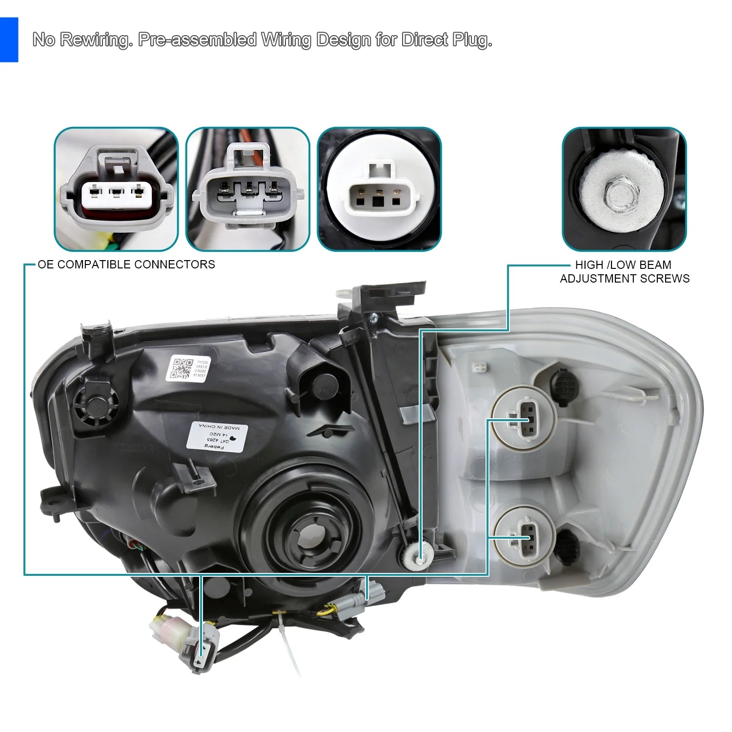 Chrome Housing Smoke Lens LED Switchback Headlights with Corner Lights for 2005-2006 Toyota Tundra Q78191