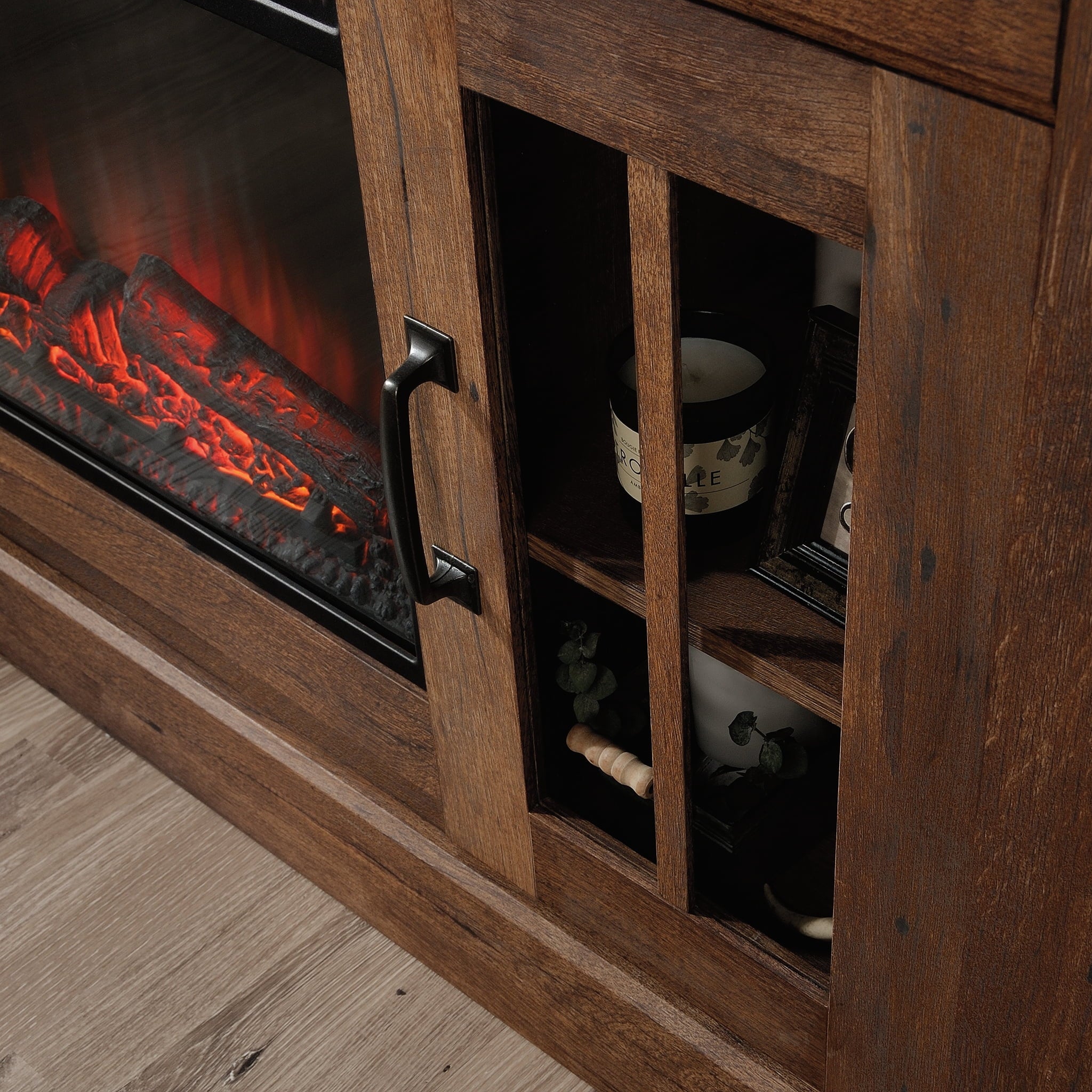 Rustic Fireplace TV Stand for TVs up to 50", Vintage Oak Finish H9192