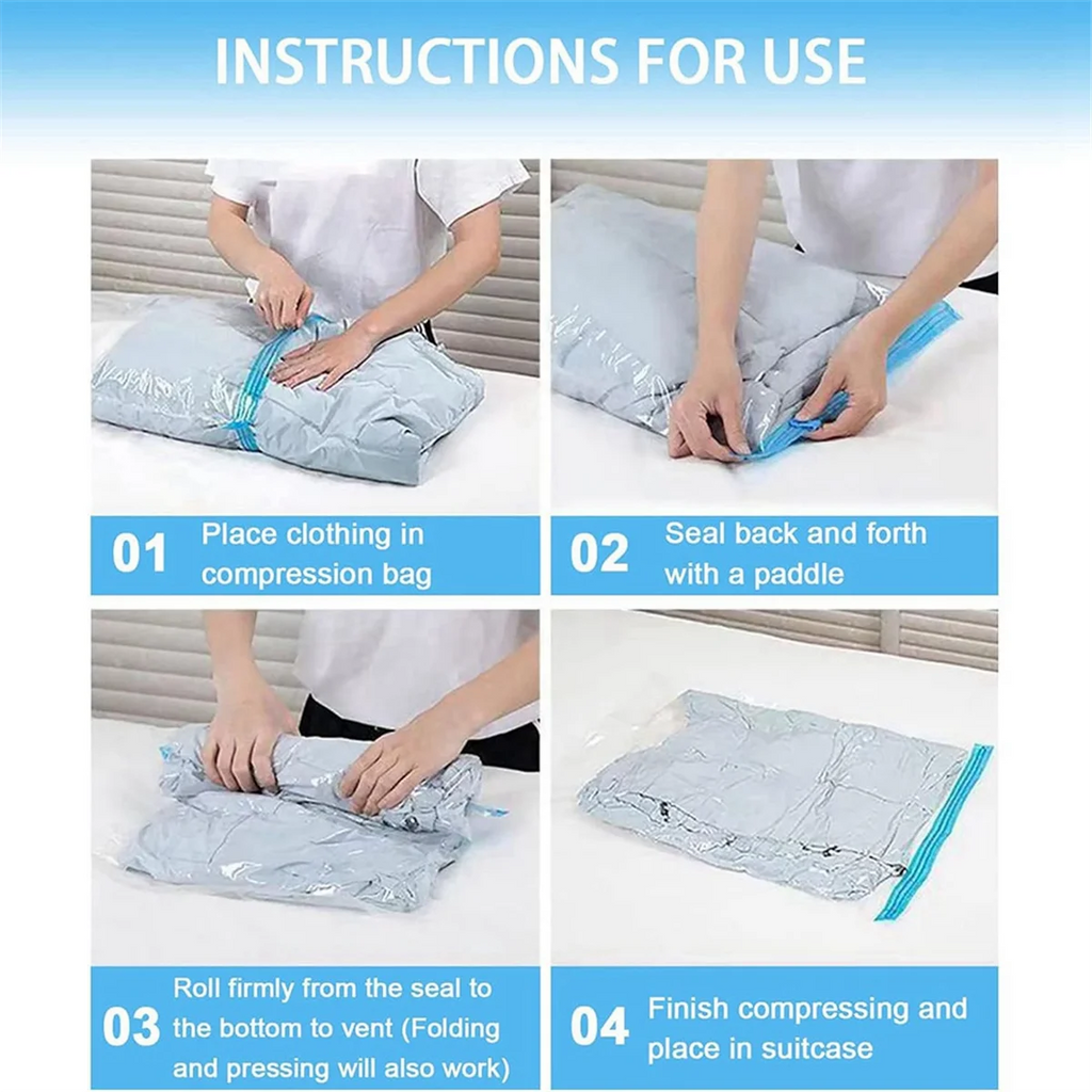 Reusable Roll Up Compression Bags for Travel, Medium Vacuum Storage Y7384