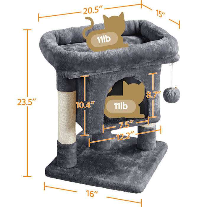 Gray 2-Level Small Cat Tree with Wide Perch S199889
