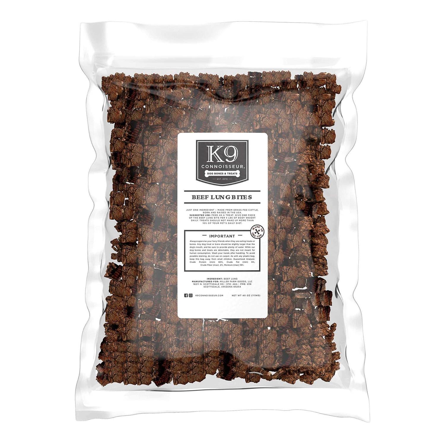 K9 Connoisseur Low to Odor Free Slow Roasted Beef Lung Bites for Dogs Made in USA Grain &amp; Rawhide Free Natural Dog Treats - Pet Supplies online store