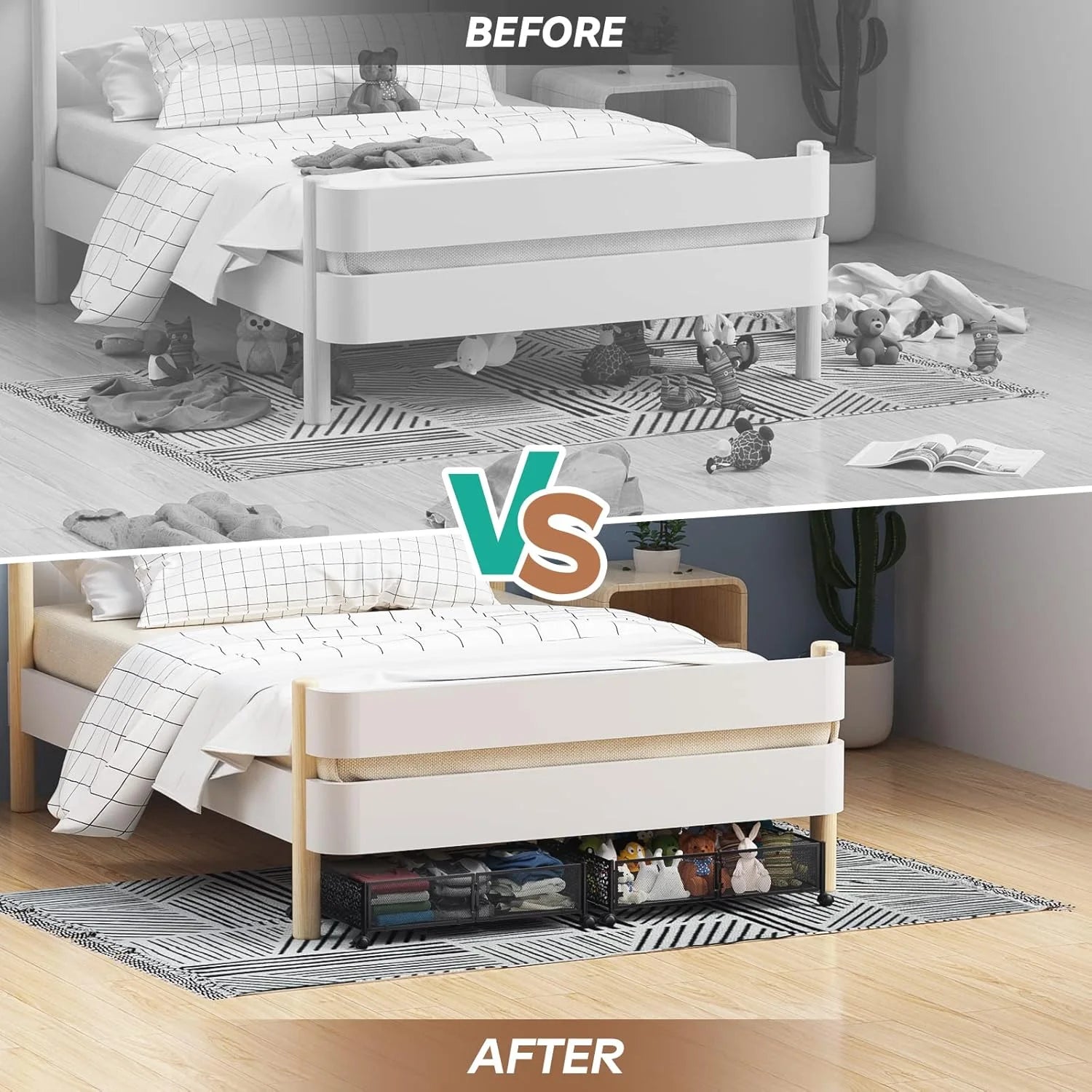 Under Bed Storage Containers with Wheels, Shoe Organizer Drawer, Metal Storage for Clothes Shoes Blankets V749978