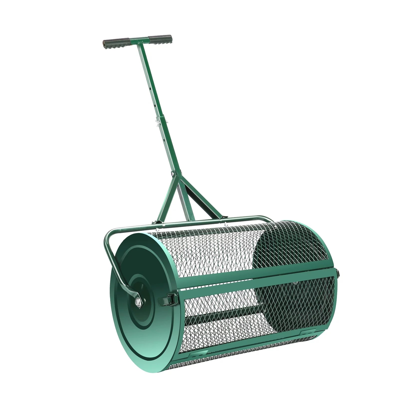24" Compost Spreader, Aesraou Lightweight Manure Peat Moss Spreader with Upgrade T-Shaped Handle for Lawn and Garden Care Manure Spreaders Roller (Green-Small)