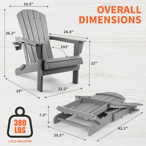 Folding Adirondack Chairs Set of 2, Weather Resistant with Cup Holder D8037