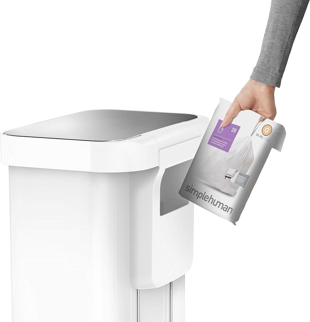 55 Liter Rectangular Kitchen Step Trash Can, White Stainless Steel Q501
