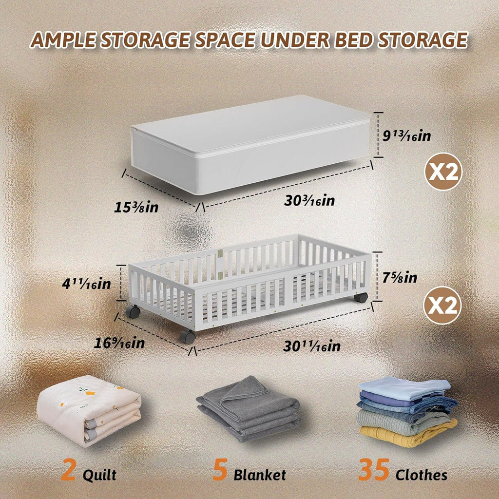 Under Bed Storage Containers with Wheels, 2 Pack, White Q59369