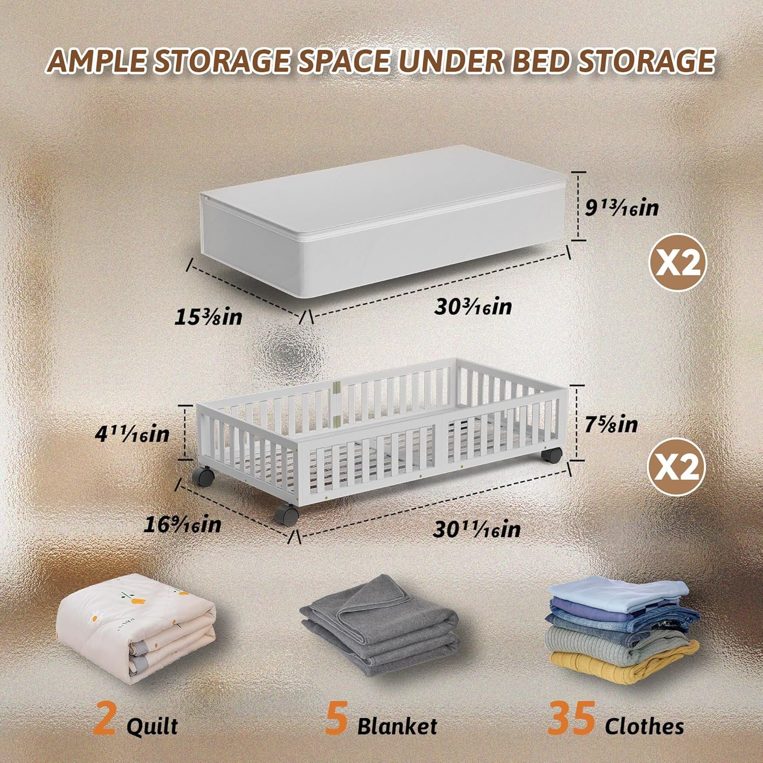 Under Bed Storage Containers with Wheels, 2 Pack, White Q59369