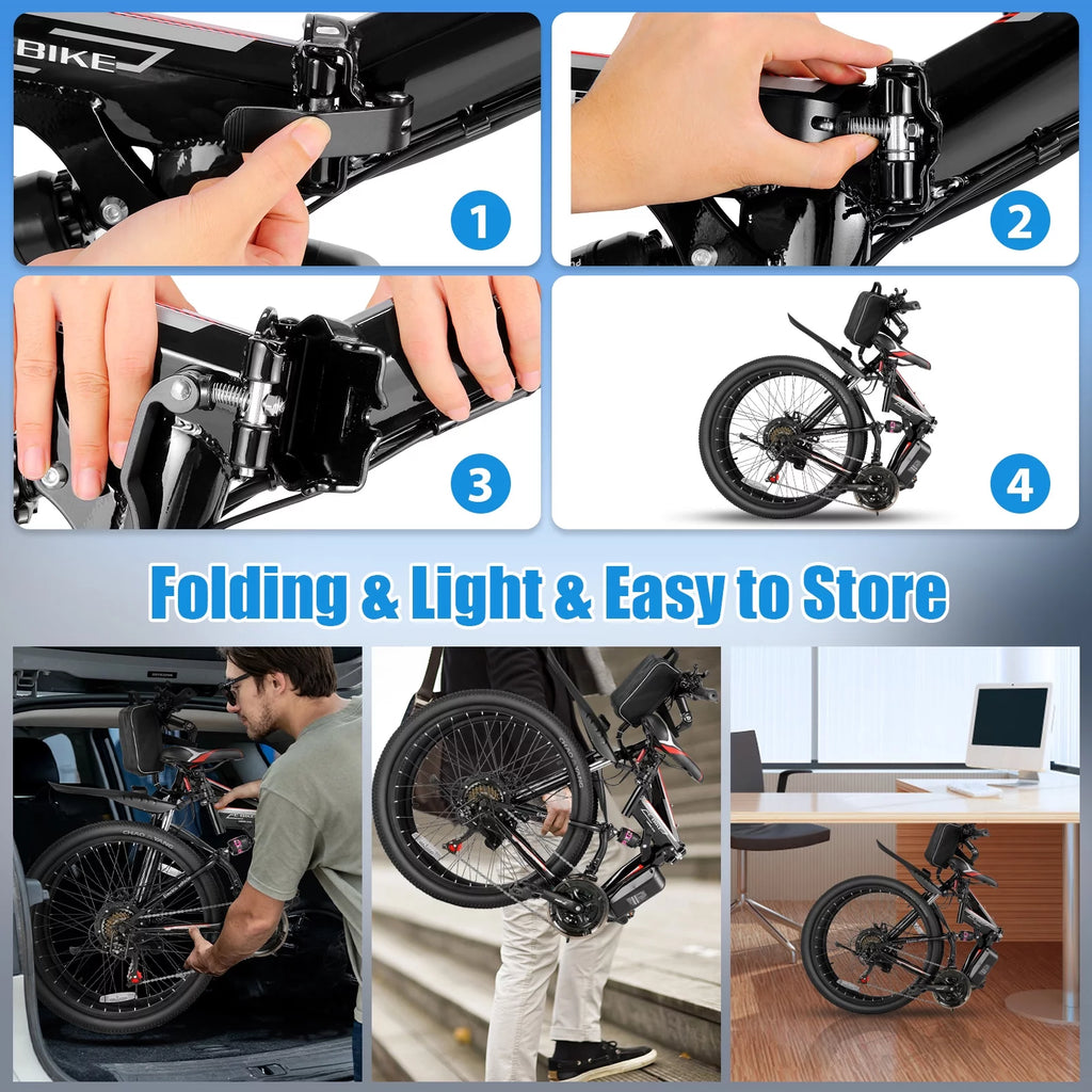 Folding Electric Mountain Bike for Adults, 48V 7.8Ah, 21 Speed W320
