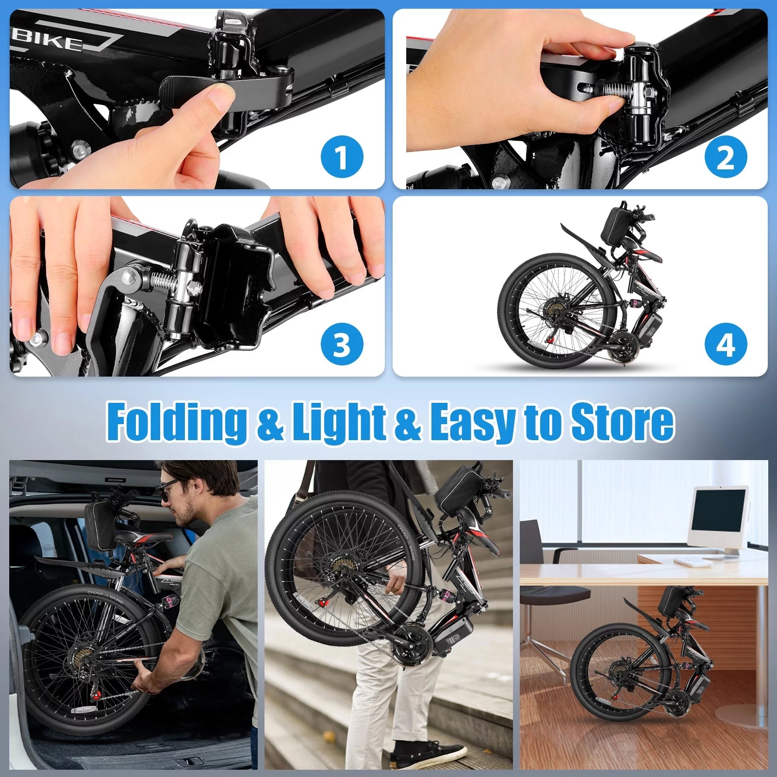 Folding Electric Mountain Bike for Adults, 48V 7.8Ah, 21 Speed W320