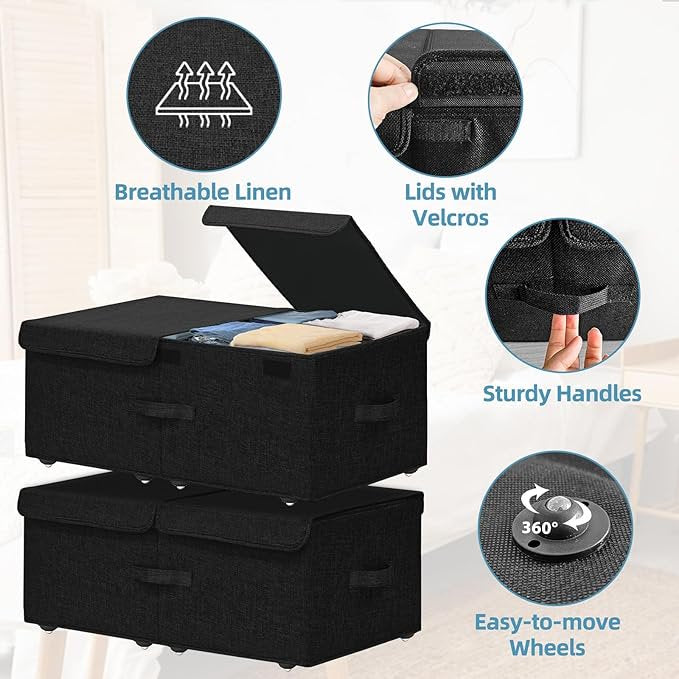 Under Bed Storage Container with Wheels, 2 Pack, Black V31869