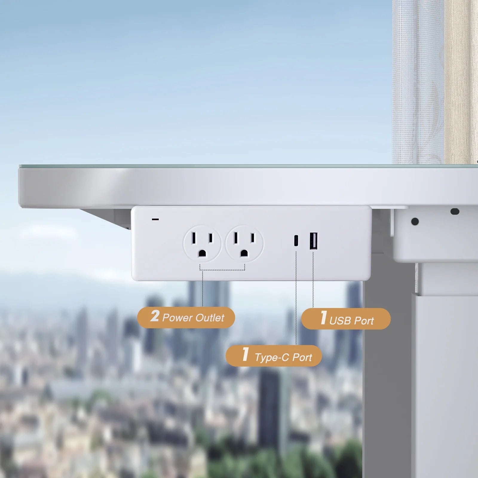 Electric Glass Standing Desk with Drawers, Dual Motor Height Adjustable, White J3363