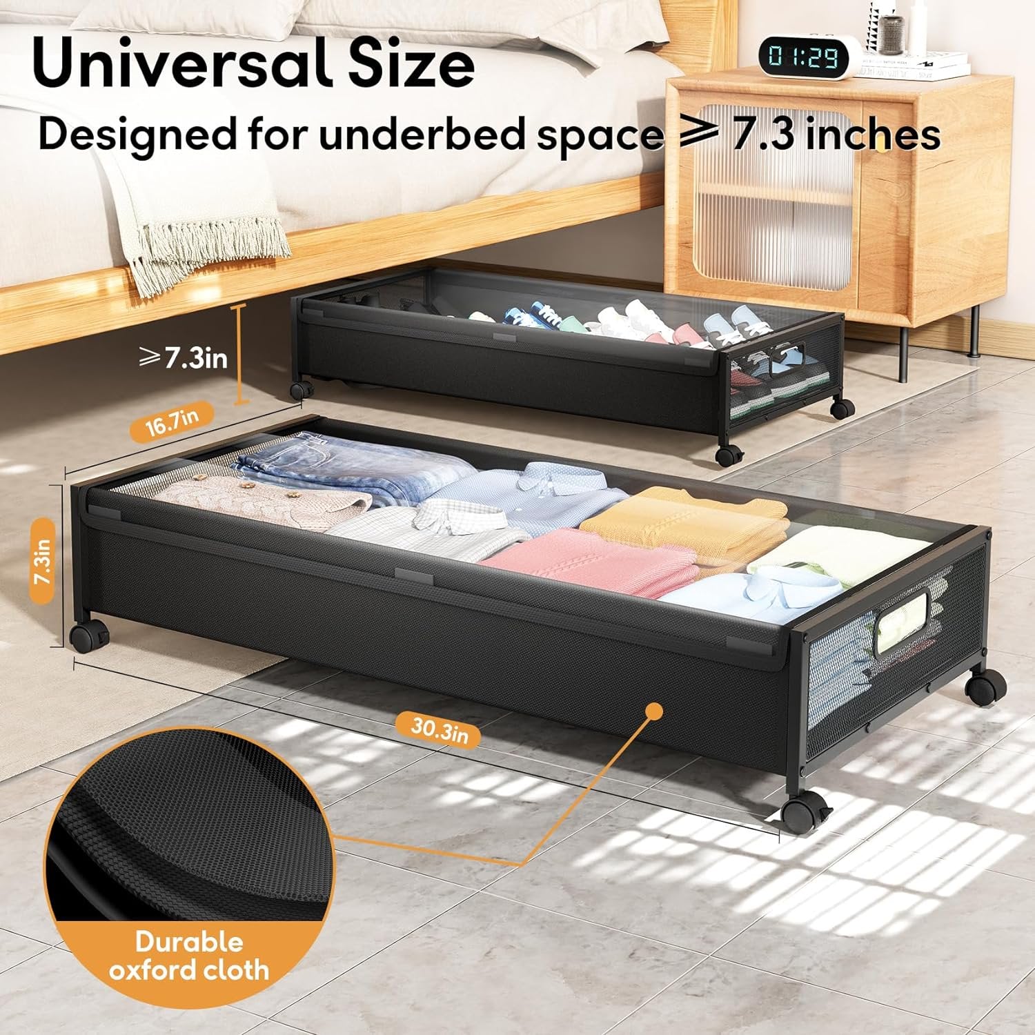 Under Bed Storage Containers with Wheels 2 Pack with Lid B8894
