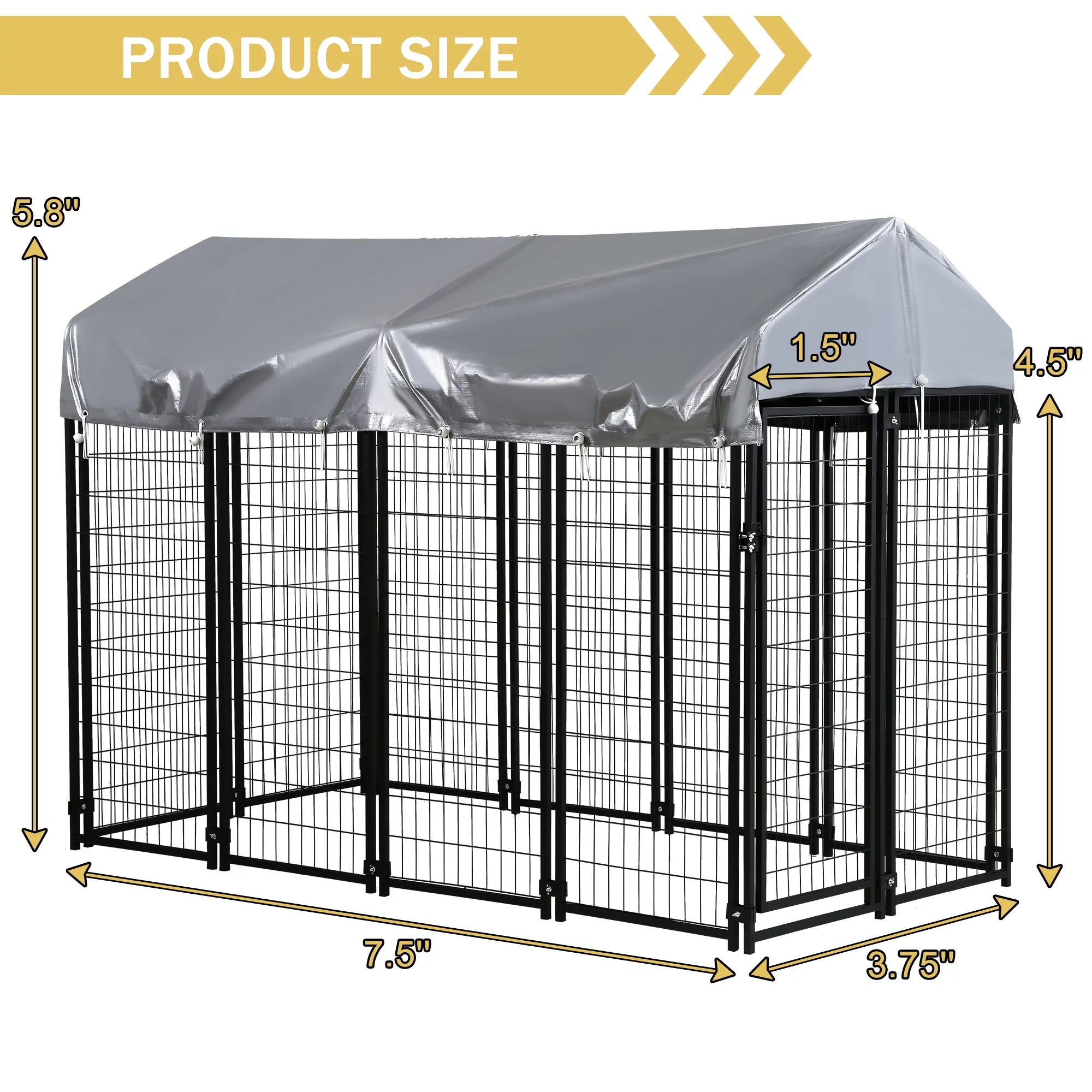 Heavy Duty Outdoor Dog Kennel with Waterproof UV Cover, Large Metal Dog Pen H3740