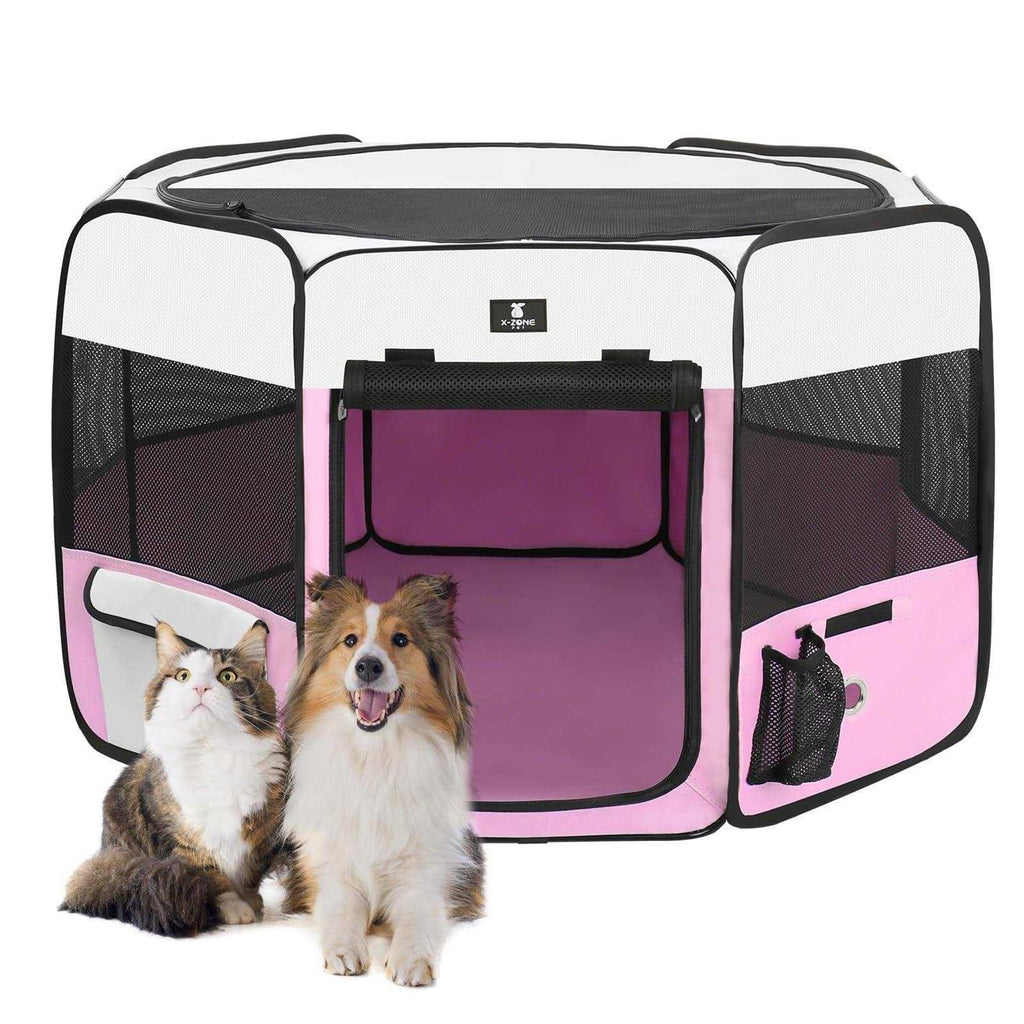 Foldable Pet Playpen with Removable Top for Indoor Outdoor Use D52596