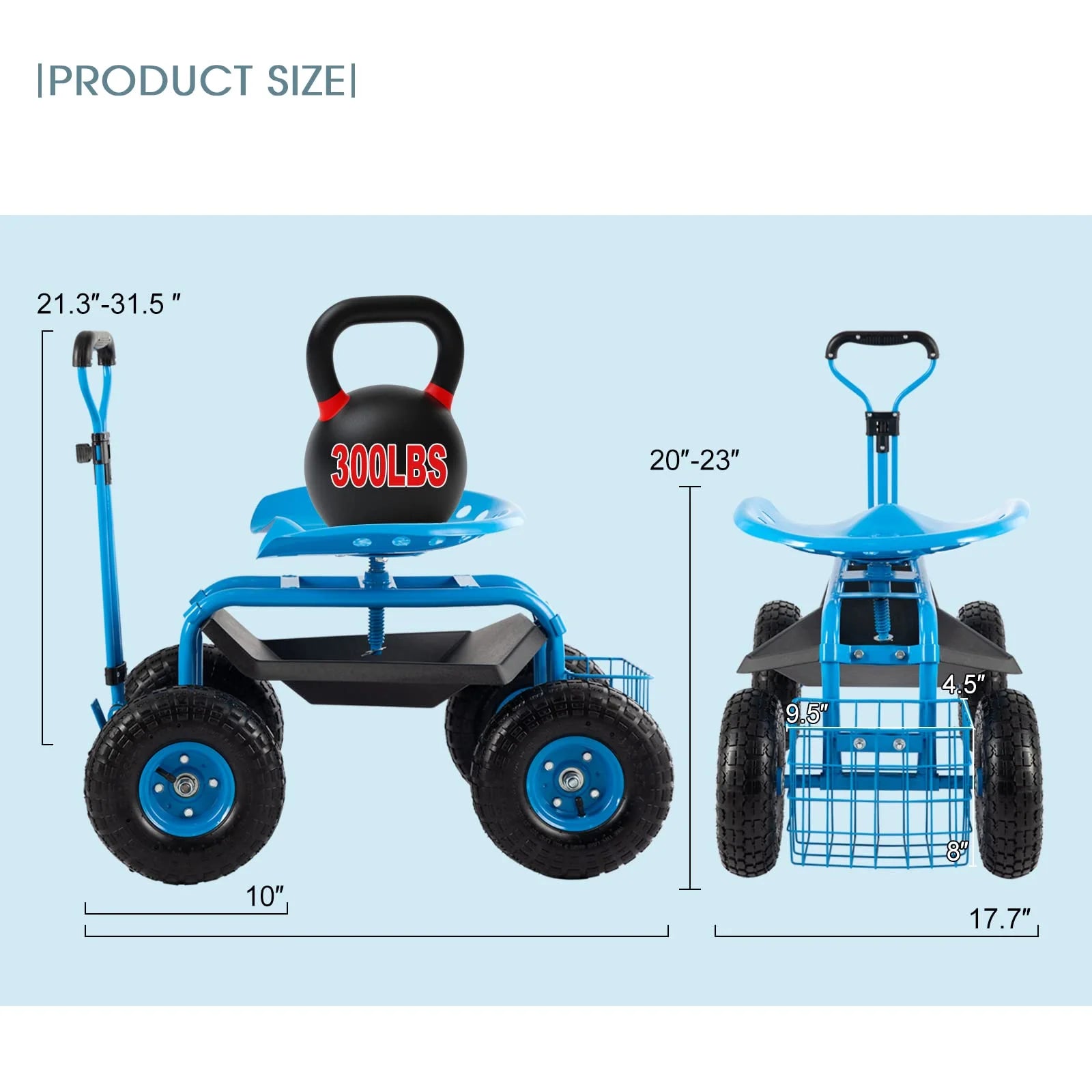 Garden Tool Cart with Seat and Storage, Blue V46345
