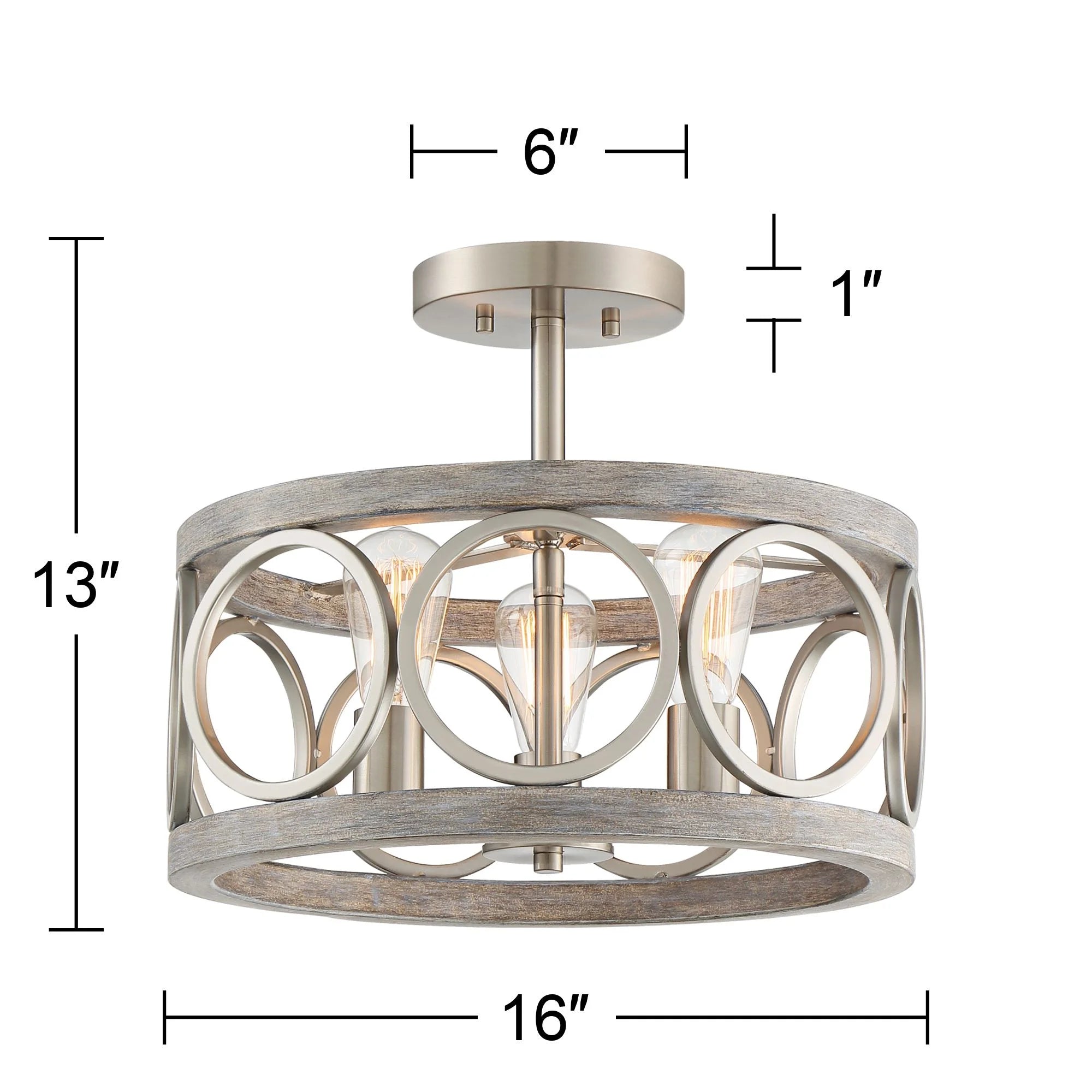 Rustic Farmhouse Semi Flush Mount Ceiling Light 16" Wide 3-Light LED W900
