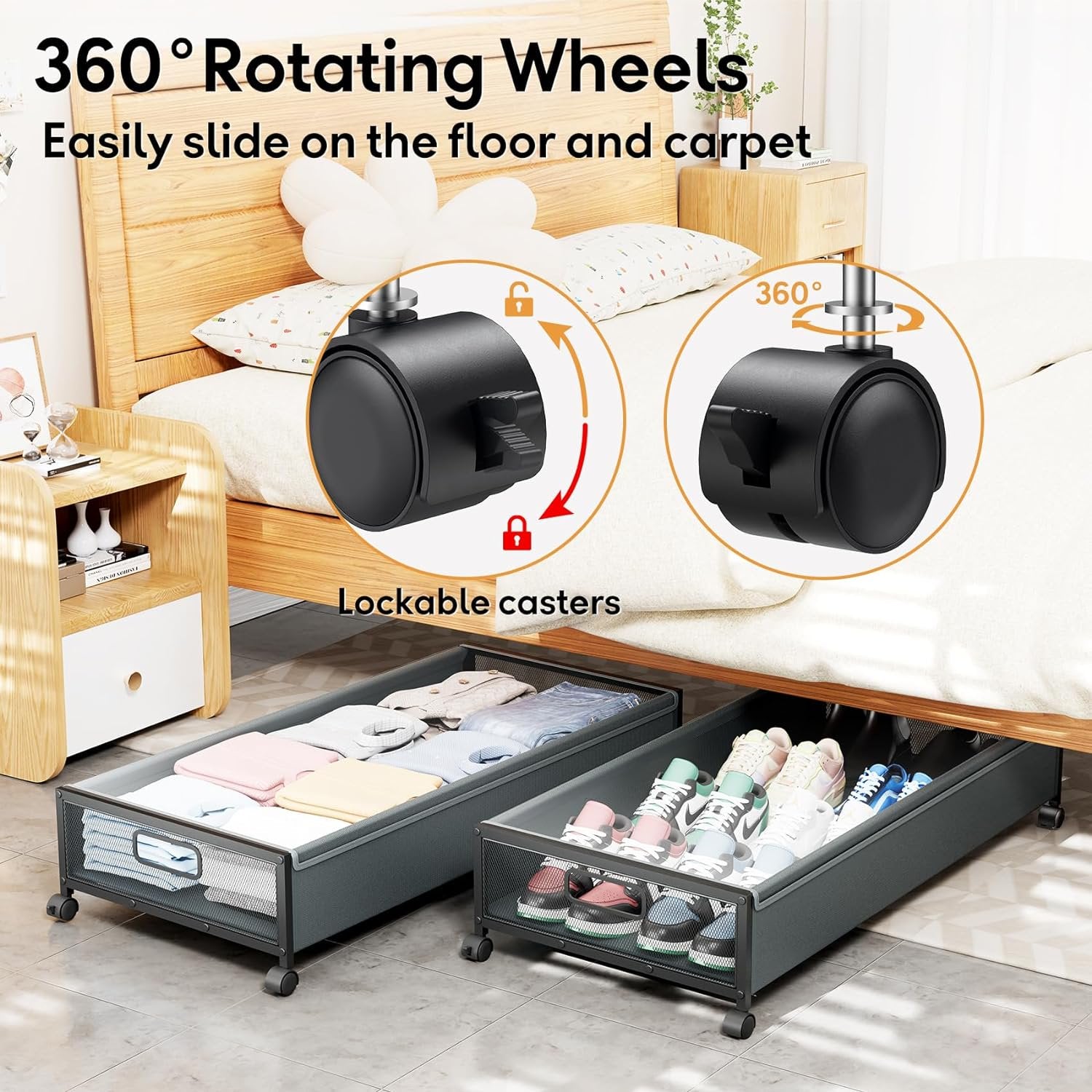 Under Bed Storage Containers with Wheels 2 Pack with Lid B8894