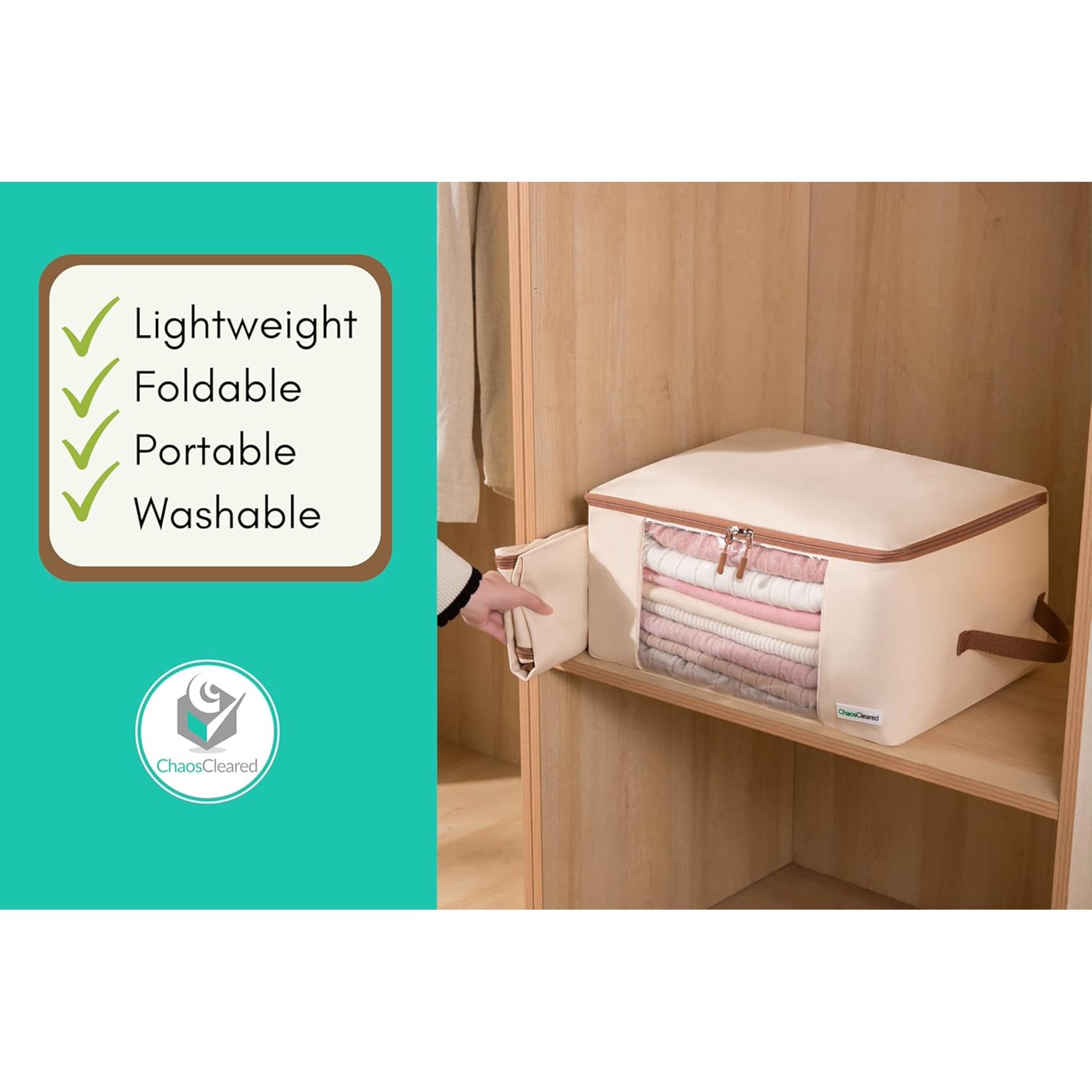 Canvas Clothing Storage 2 Bags Clothes Organizer with Zip Window G202295