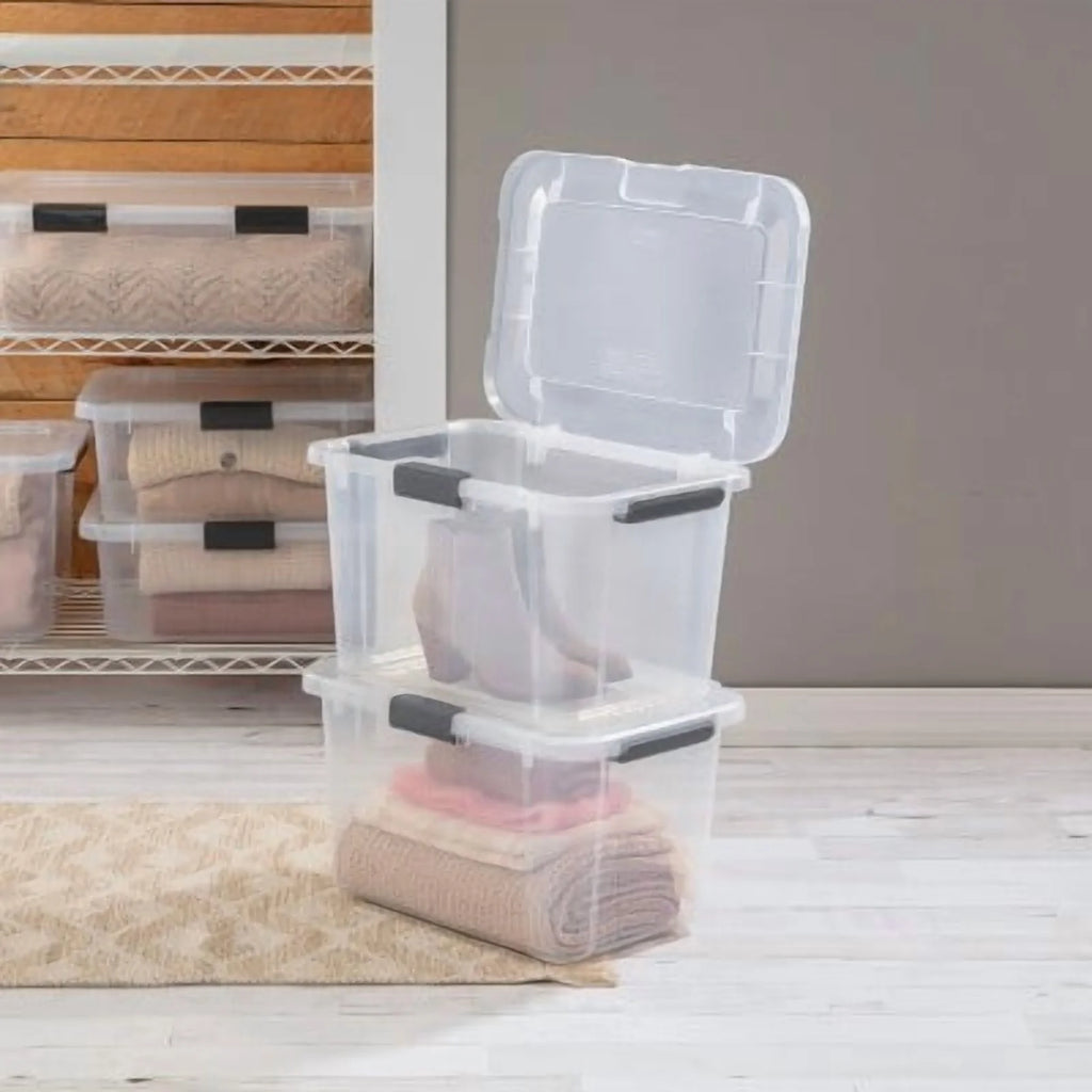 Plastic Storage Tote with Hinged Lid and Handles, Stackable O2837
