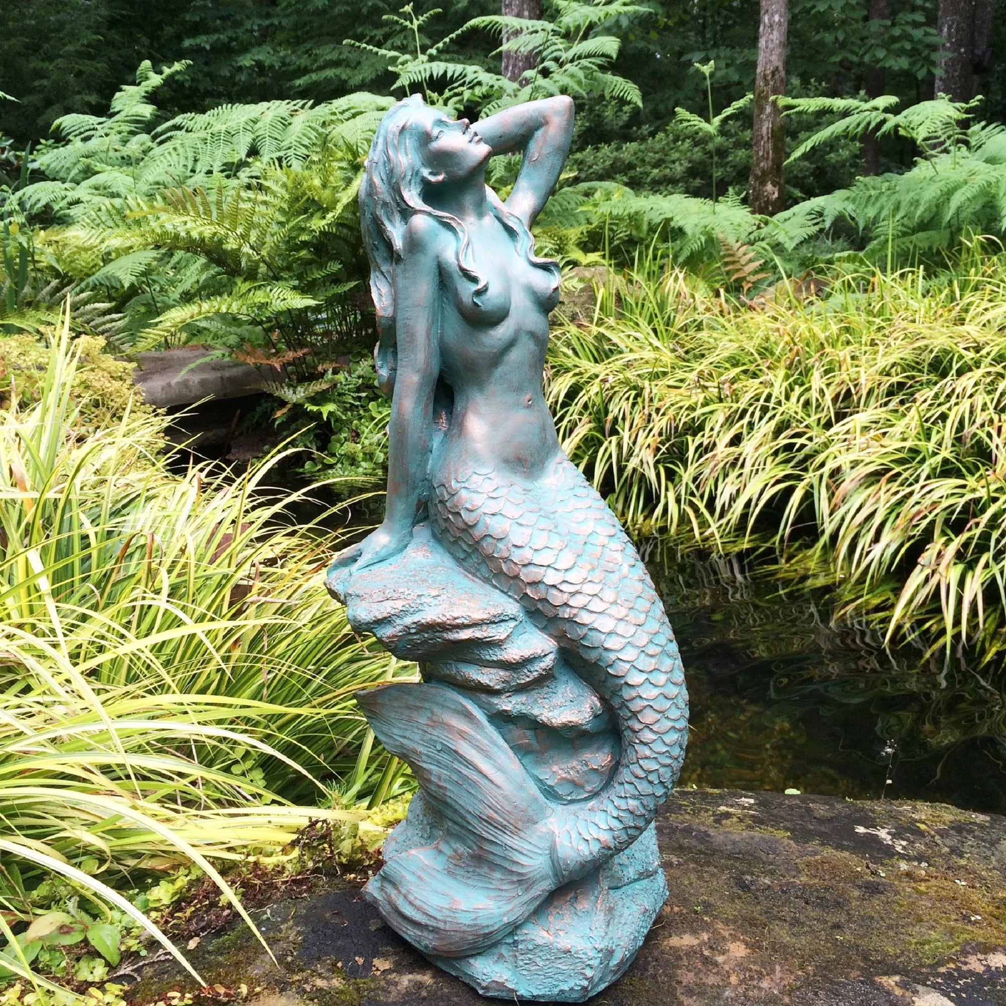 Giant Mermaid Sitting on Coastal Rock Garden Statue G577570