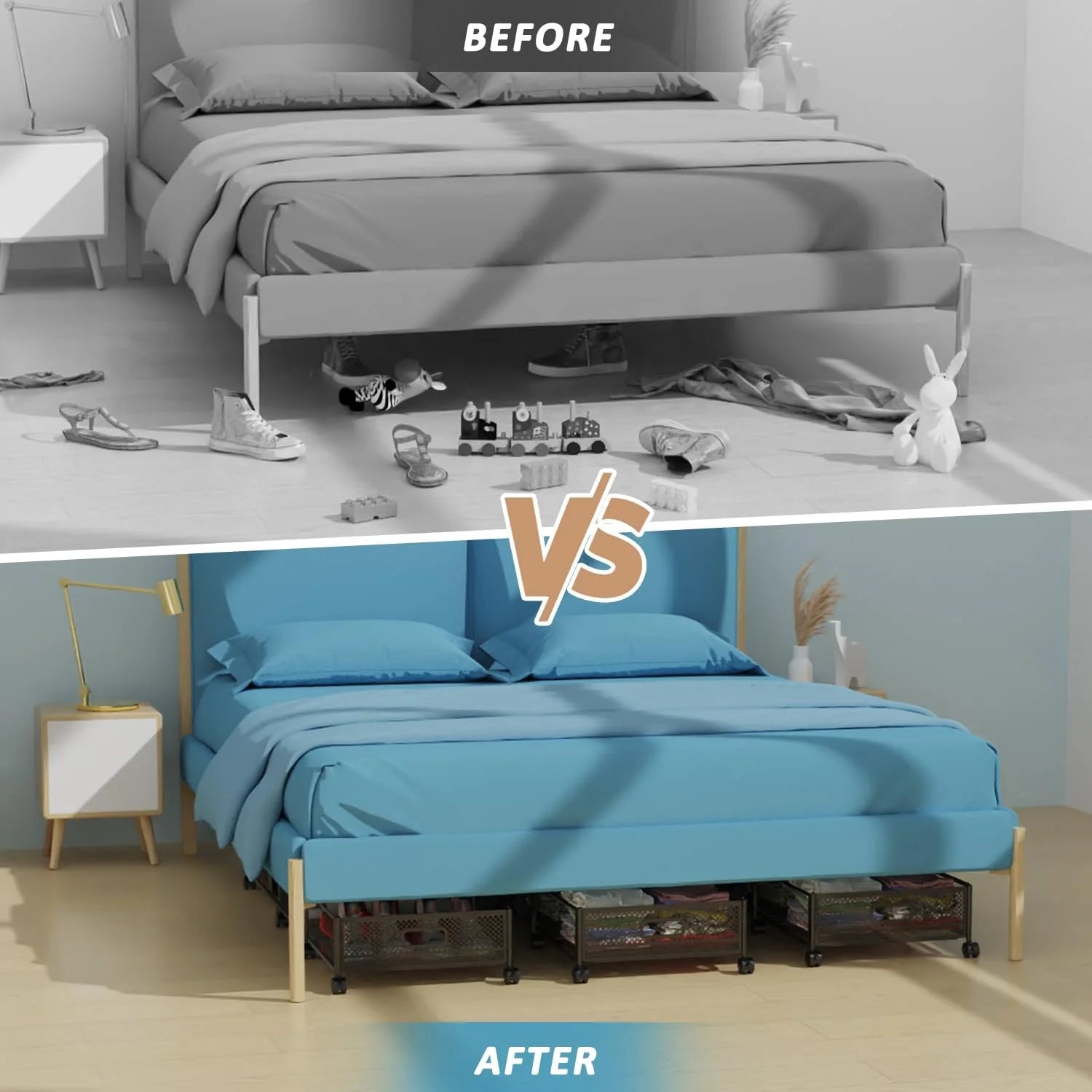 Under Bed Storage on Wheels, Large Capacity Rolling Containers, Foldable Drawers Y925938