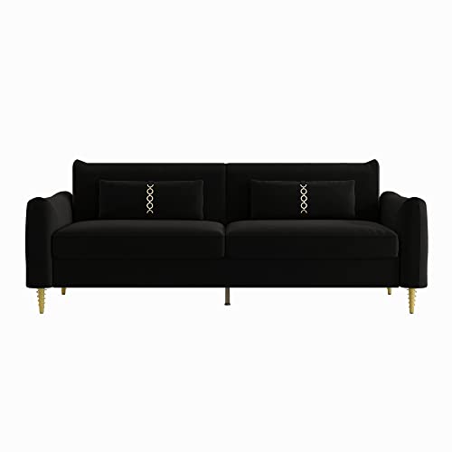 3-Seat Velvet Couch with Solid Wood Frame and Pillows Z663