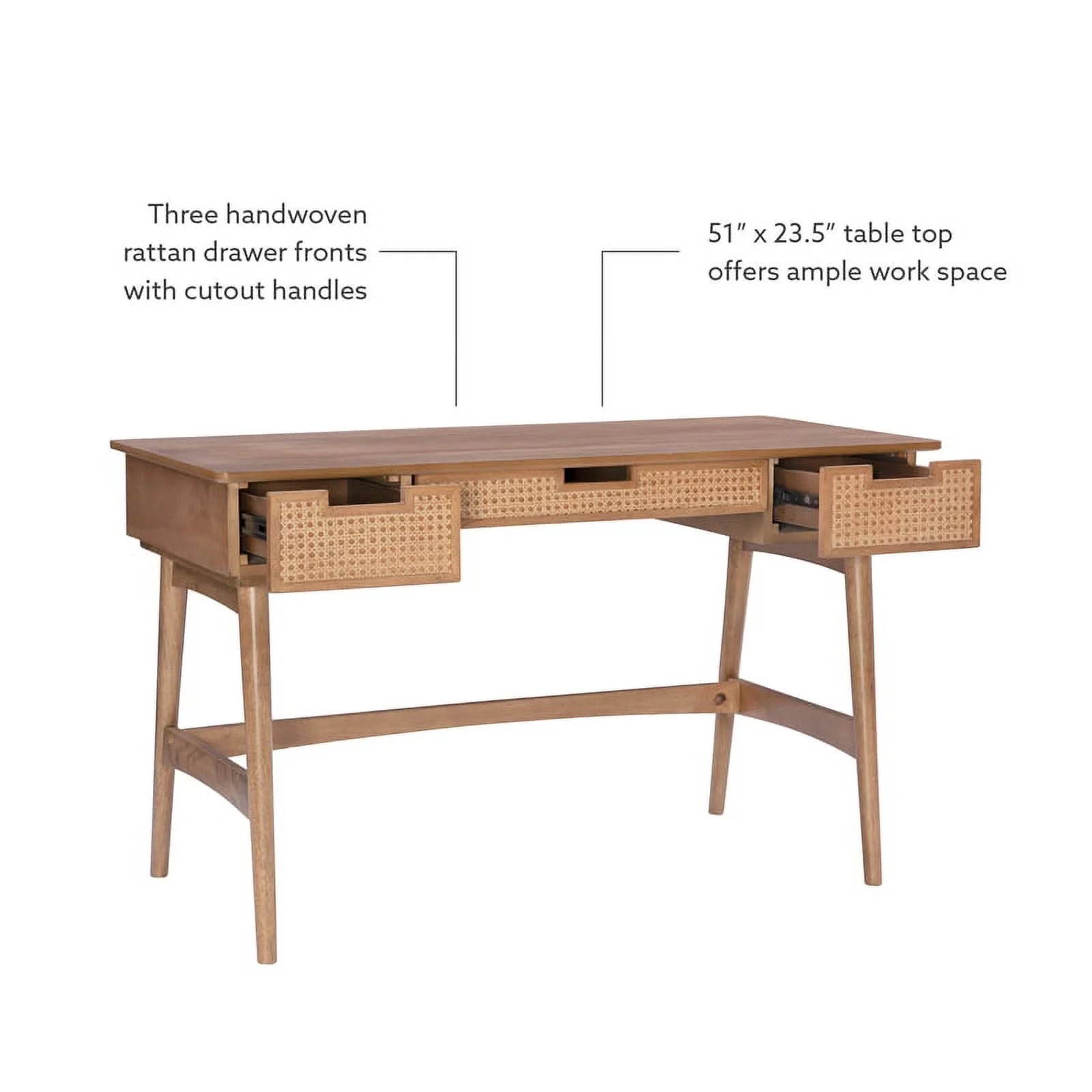 Rattan Wood Desk with Drawers K656
