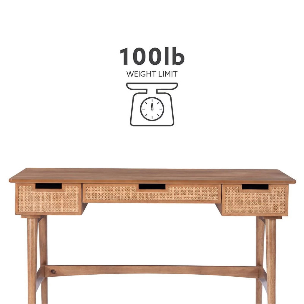 Rattan Wood Desk with Drawers K656