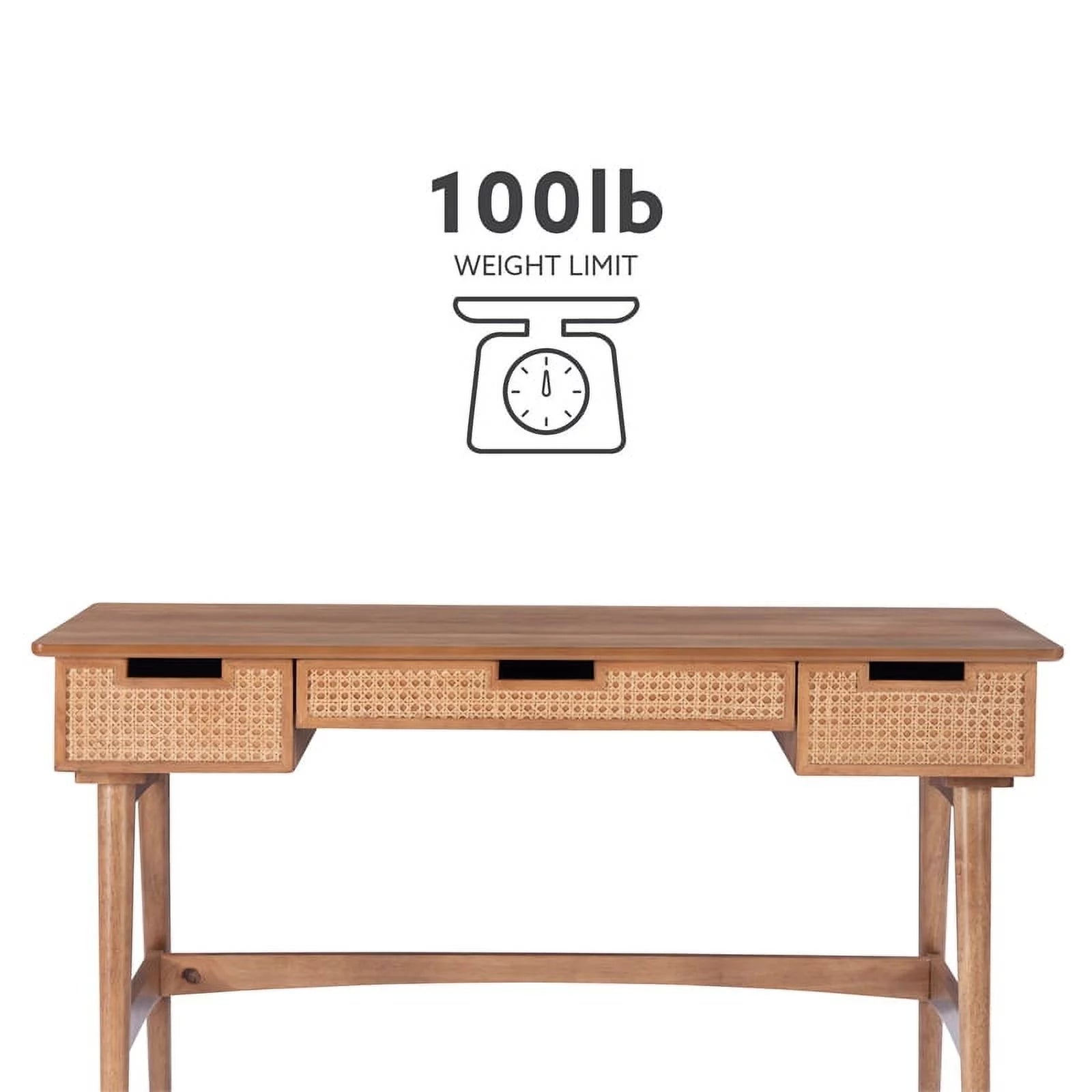 Rattan Wood Desk with Drawers K656