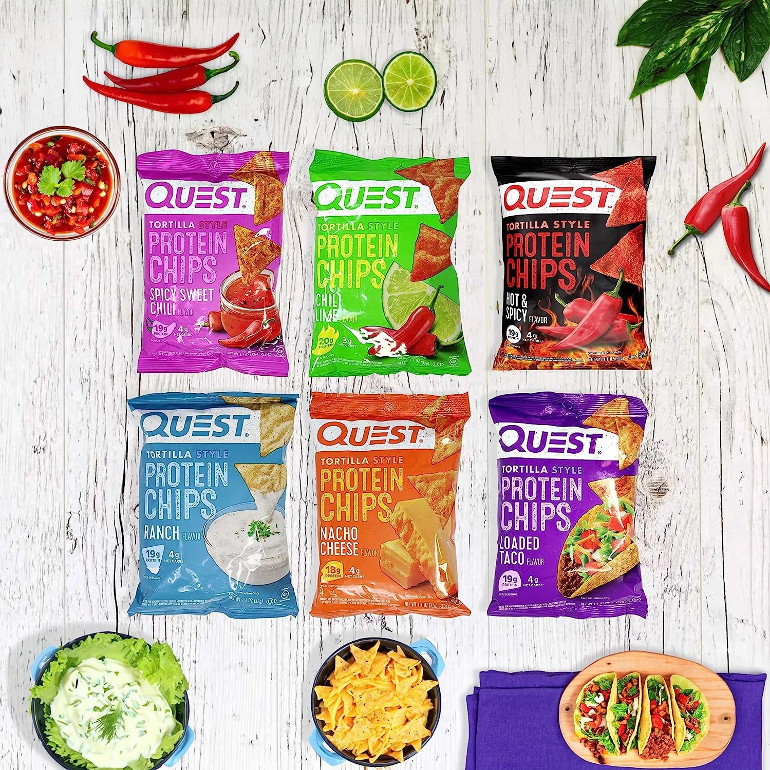 Protein Chips Variety Pack, Assorted Flavors, High Protein Snack, 6 Pack N3046