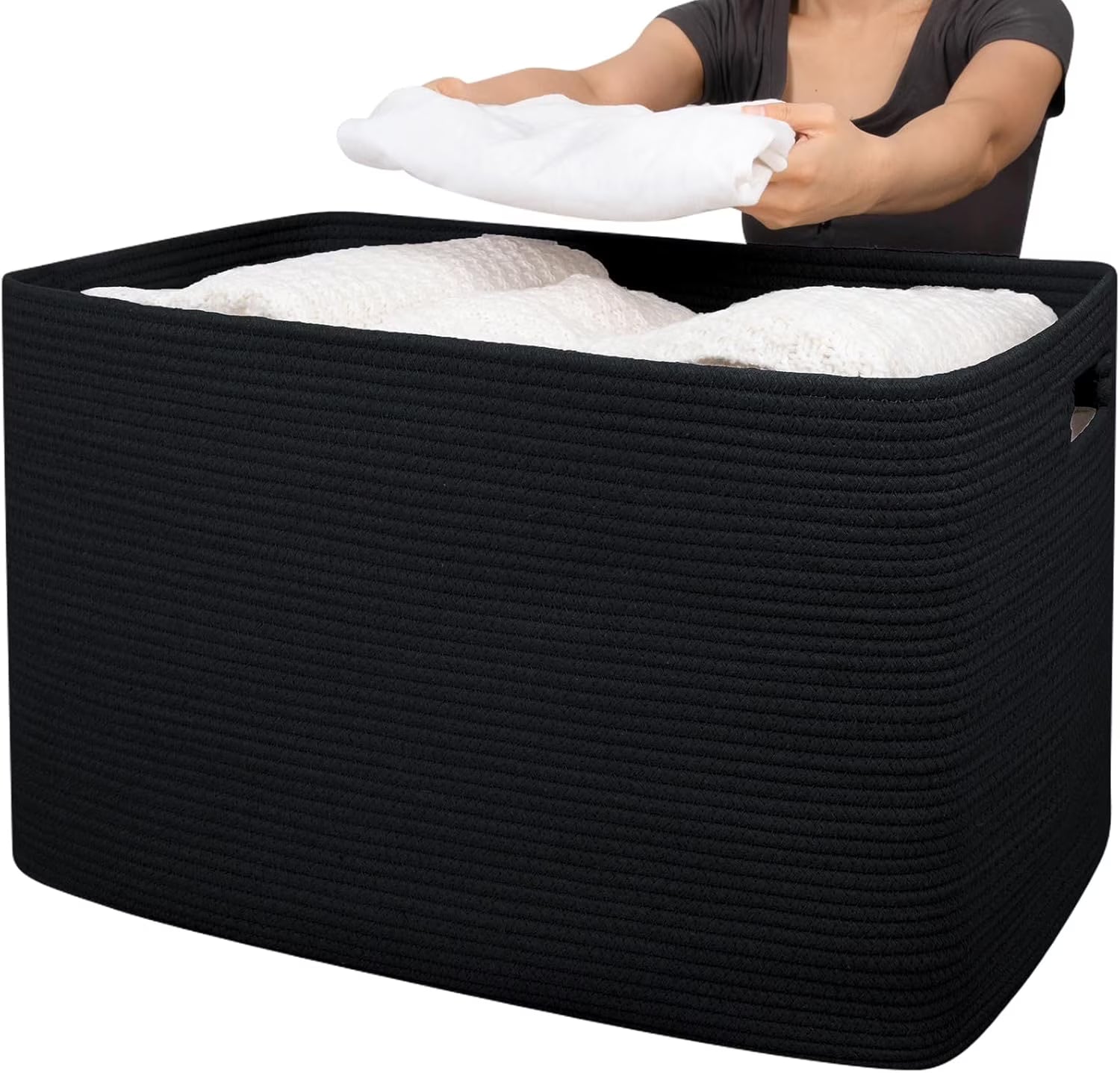 118L XXXLarge Cotton Rope Storage Basket, Oversized Blanket Basket, Used for Organizing Dirty Clothes in Living Room, Bedroom, Nursery, Dog Toy Storage Bins, 25" x 17" x 16",Black