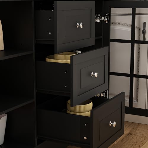 Modern Kitchen Pantry with Glass Doors and Adjustable Shelves R421