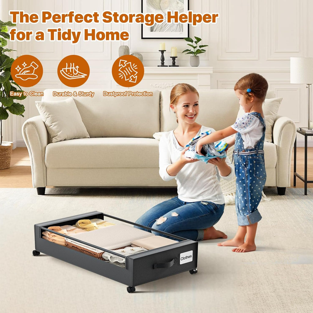 Under Bed Storage Containers with Wheels, 4 Pack, XXL 60L, Clear Lids W6827
