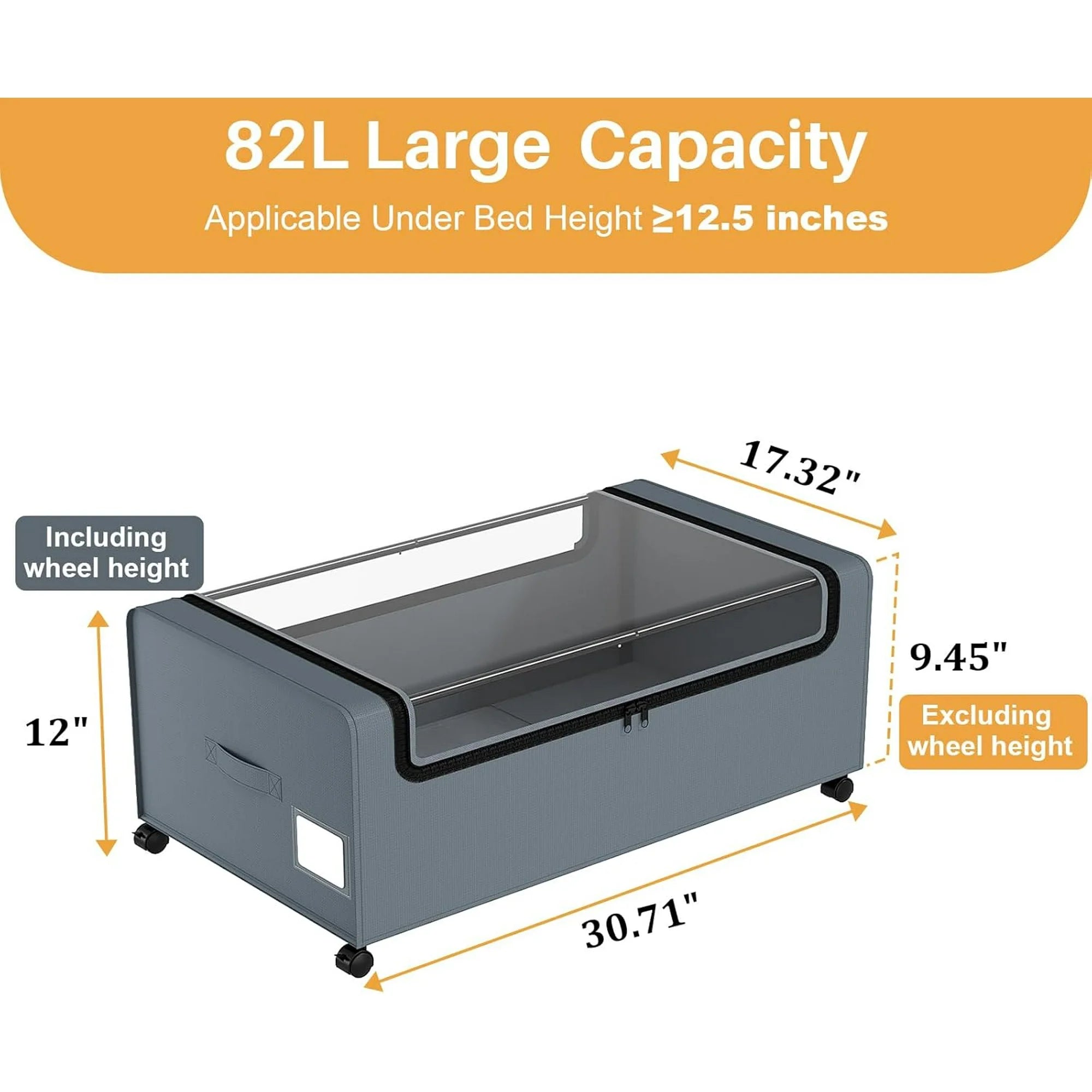 Under Bed Storage Bins with Clear Lid and Wheels, 2 Pack M761