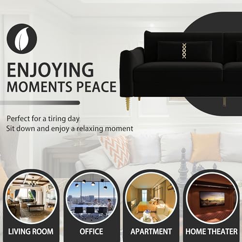 3-Seat Velvet Couch with Solid Wood Frame and Pillows Z663