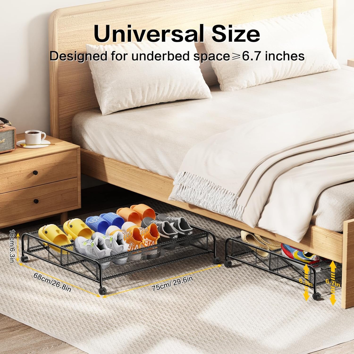 Under Bed Shoe Storage Organizer with Wheels, 2 Pack Q1838
