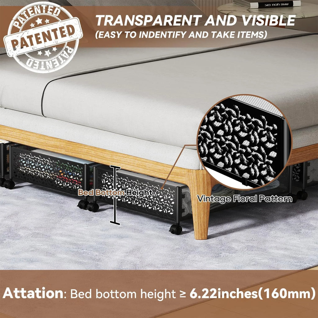 Under Bed Storage Containers with Wheels, Shoe Organizer Drawer, Metal Storage for Clothes Shoes Blankets V749978