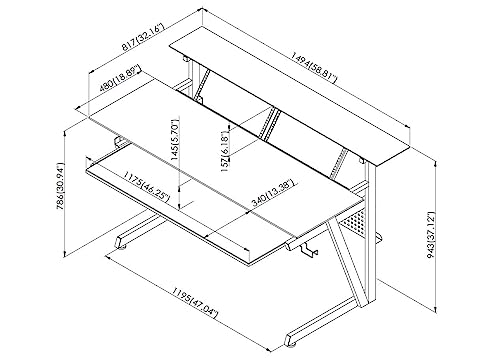 Tempered Glass Music Studio Workstation with 2 x 4U Rack Y67964