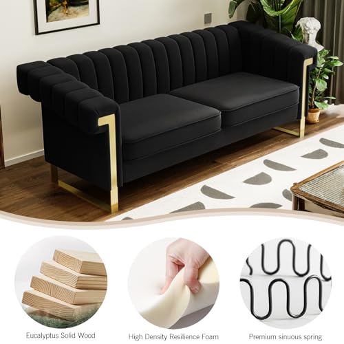 83" Velvet 3-Seater Tufted Sofa with Solid Wood Frame V9870